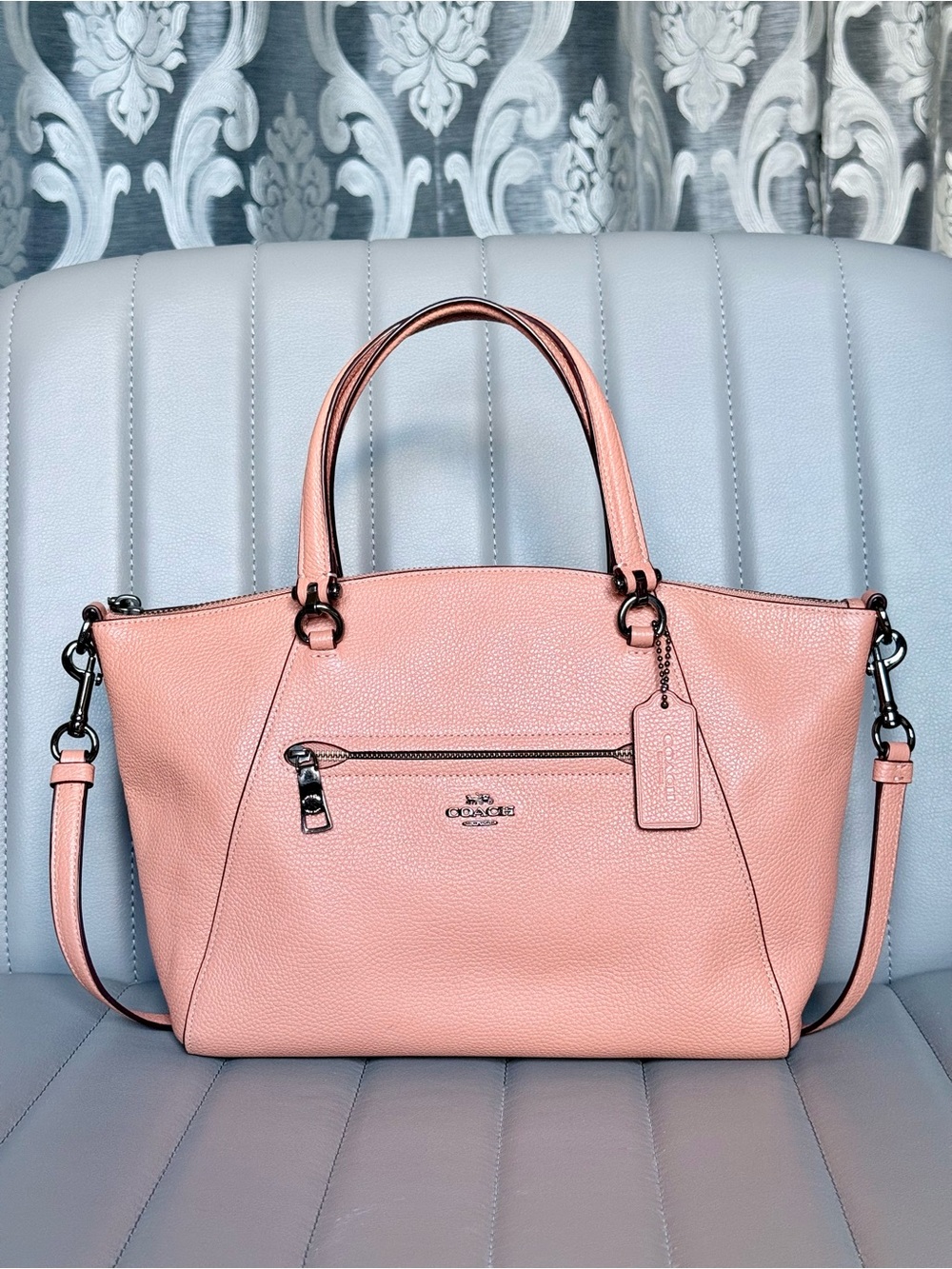 Coach Coral Pebbled Leather Prairie Satchel Crossbody Shoulder Bag